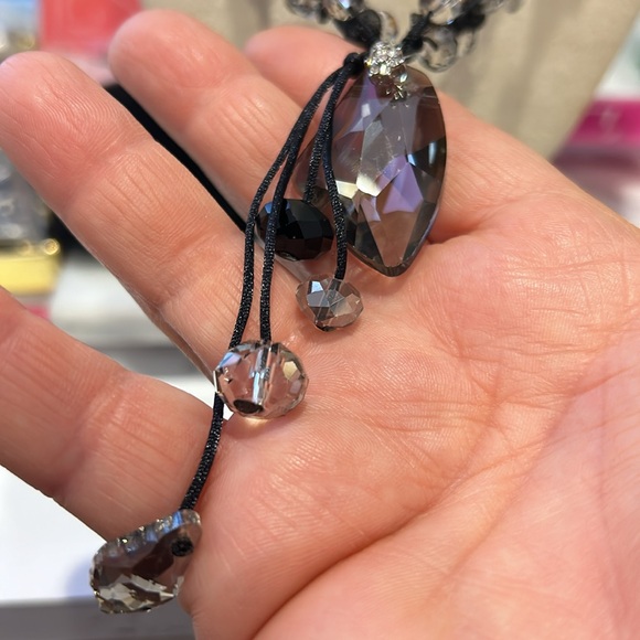Black Diamond Crystal & Tulle Beaded Necklace-Adjustable-Boutique - Picture 10 of 11